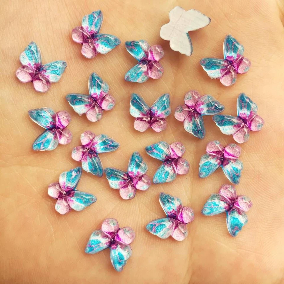 80Pcs Butterfly Resin Colorful Flatback Rhinestone Scrapbooking Craft Decoration - Image 2 of 4
