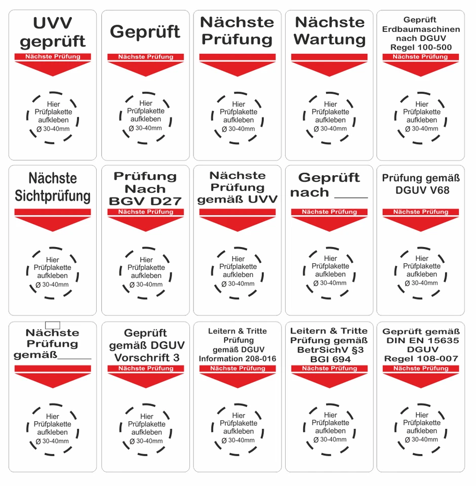 UVV Grundplaketten - Plaketten - Unterlage - Prüfplaketten -Nächste Prüfung 5214