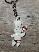 Pillsbury Doughboy Poppin'Fresh Enamel/ Metal red white &blue Keychain 