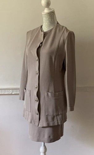 Traje Falda Dieter Heupel Vintage Años 80 Mezcla Viscosa Taupe Mezcla Viscosa Reino Unido Talla 12 - Imagen 3 de 12
