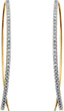 Open Hoop (Earrings) rhinestone, gold plated, elegant oval half hoop w/ gift box