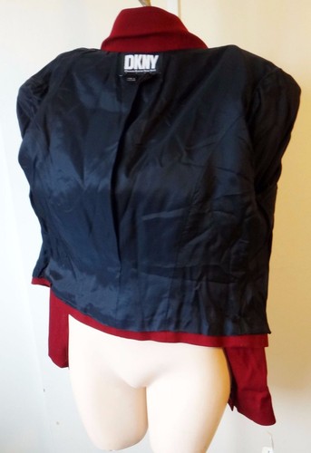 DKNY military red bolero crop short burgundy suit jacket blazer steampunk 8 80s - Picture 10 of 11