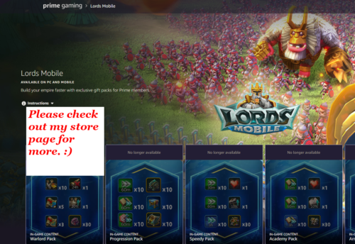 Lords Mobile - código do pacote de tratamento -  Prime Gaming