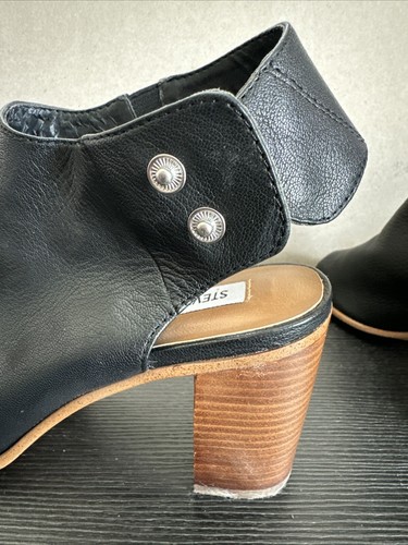 Steve Madden Women Black Leather Nonstop Chunk Heel Peep Toe Heels Size 7.5 - Picture 10 of 12