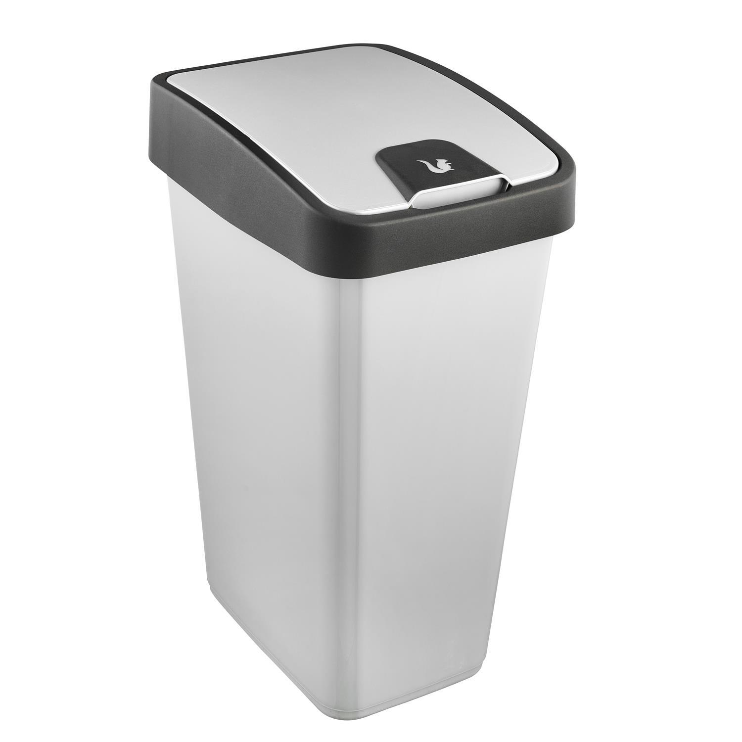 Poubelle Keeeper 45L grand volume bac à ordure ménagère plastique argent