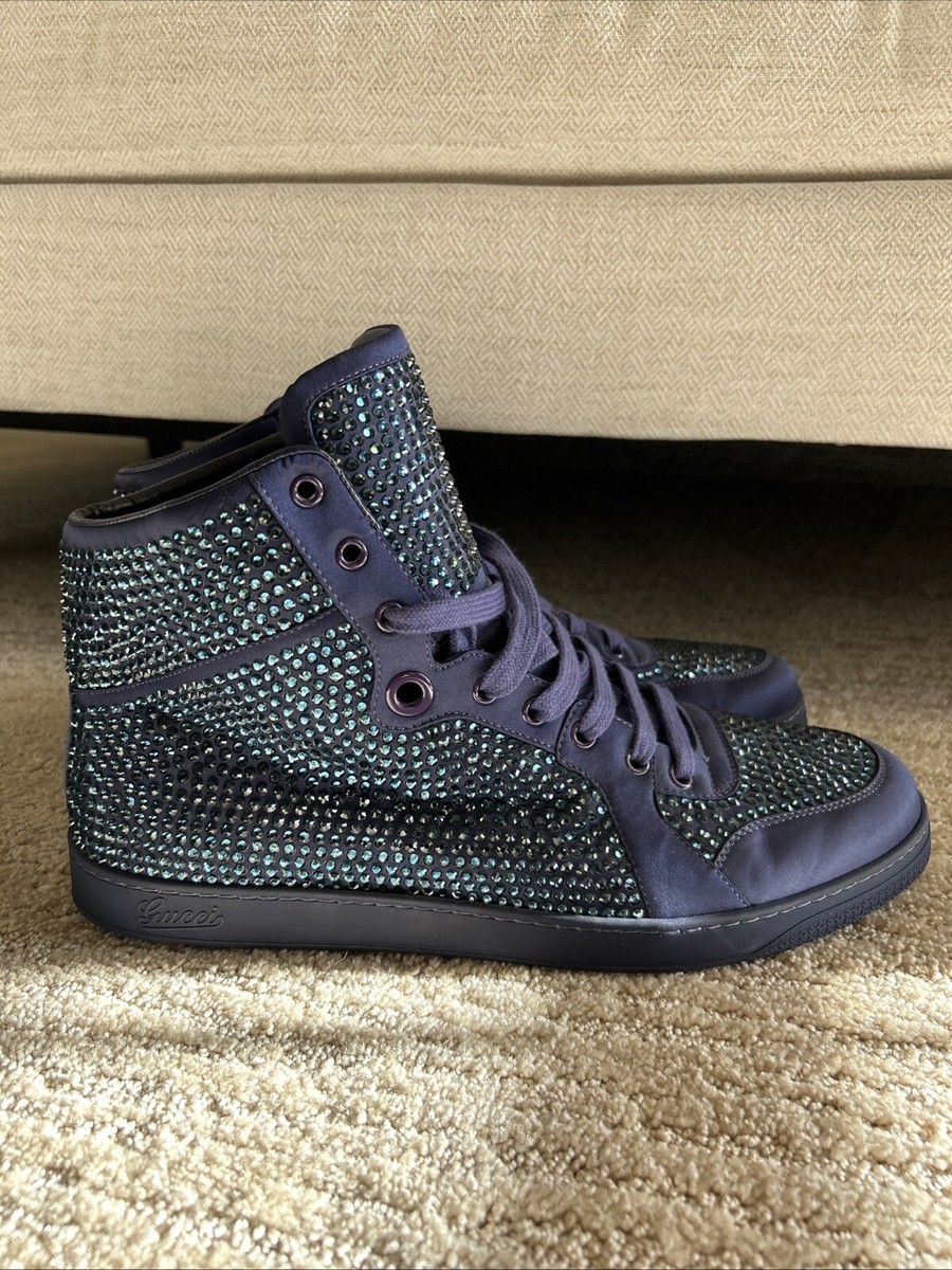 Gucci Purple Crystal Embellished Satin And Leather High Top