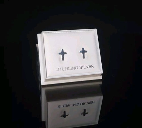 925 Sterling Silver Jewellery Small Cross Stud Earrings Gift Box & Bag UK Seller - Picture 2 of 4