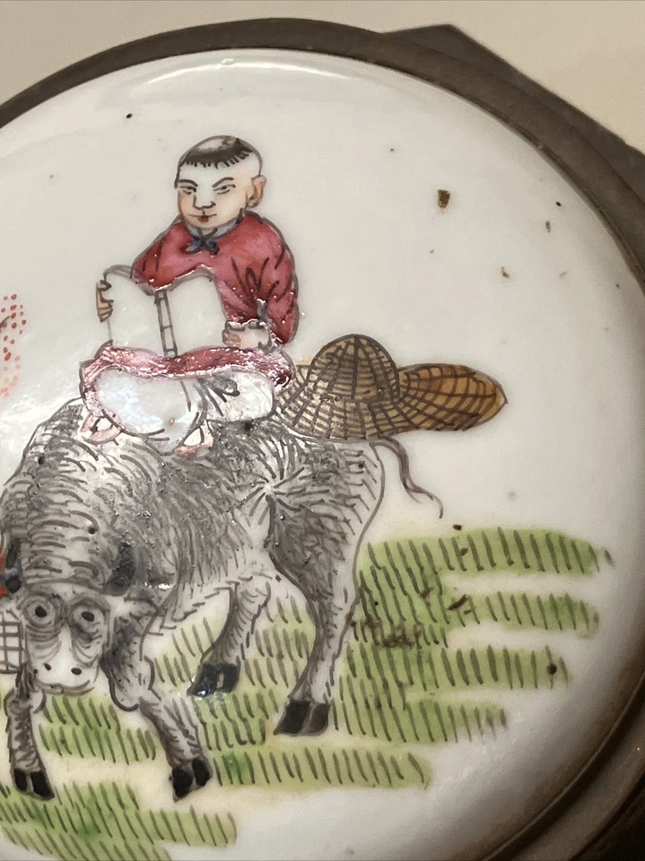 Caja de arte figurativa Cloisonne carrito de té u 'opio' de latón esmaltado chino de colección Foto 4 de 4