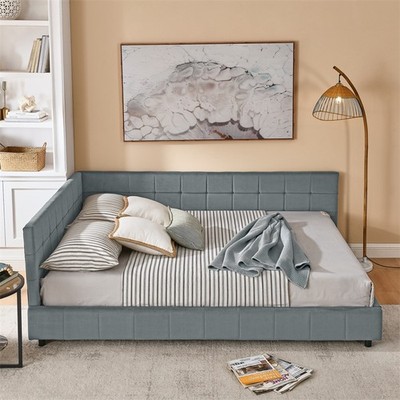 Queen Size Upholstered Tufted Bed Sofa Bed Frame Comfortable Backrest & Armrests