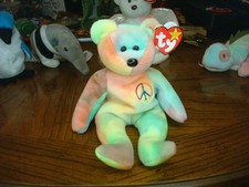 RARE BEANIE BABY PEACE THE BEAR RED STAMP KOREAN SERIAL NUMBER W CASE 