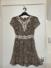 falmer heritage 8  Brown Floral Pretty Summer Shirt Dress With Lace