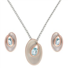 Silverly Set Orecchini Collana Argento 925 Placcato Oro Ovale Topazio Azzurro