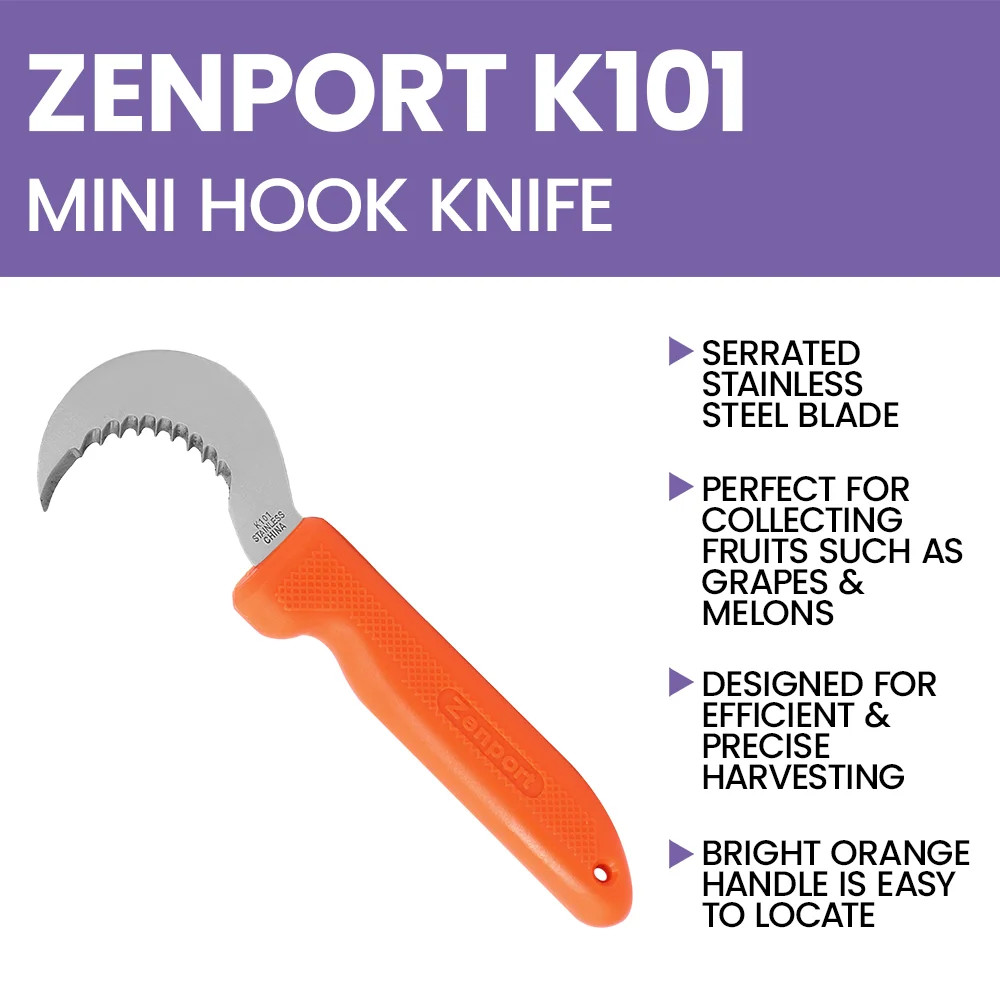 Zenport K101 Fruit Harvest Utility Knife, 3 Inch Stainless Steel Blade - 1 Pack