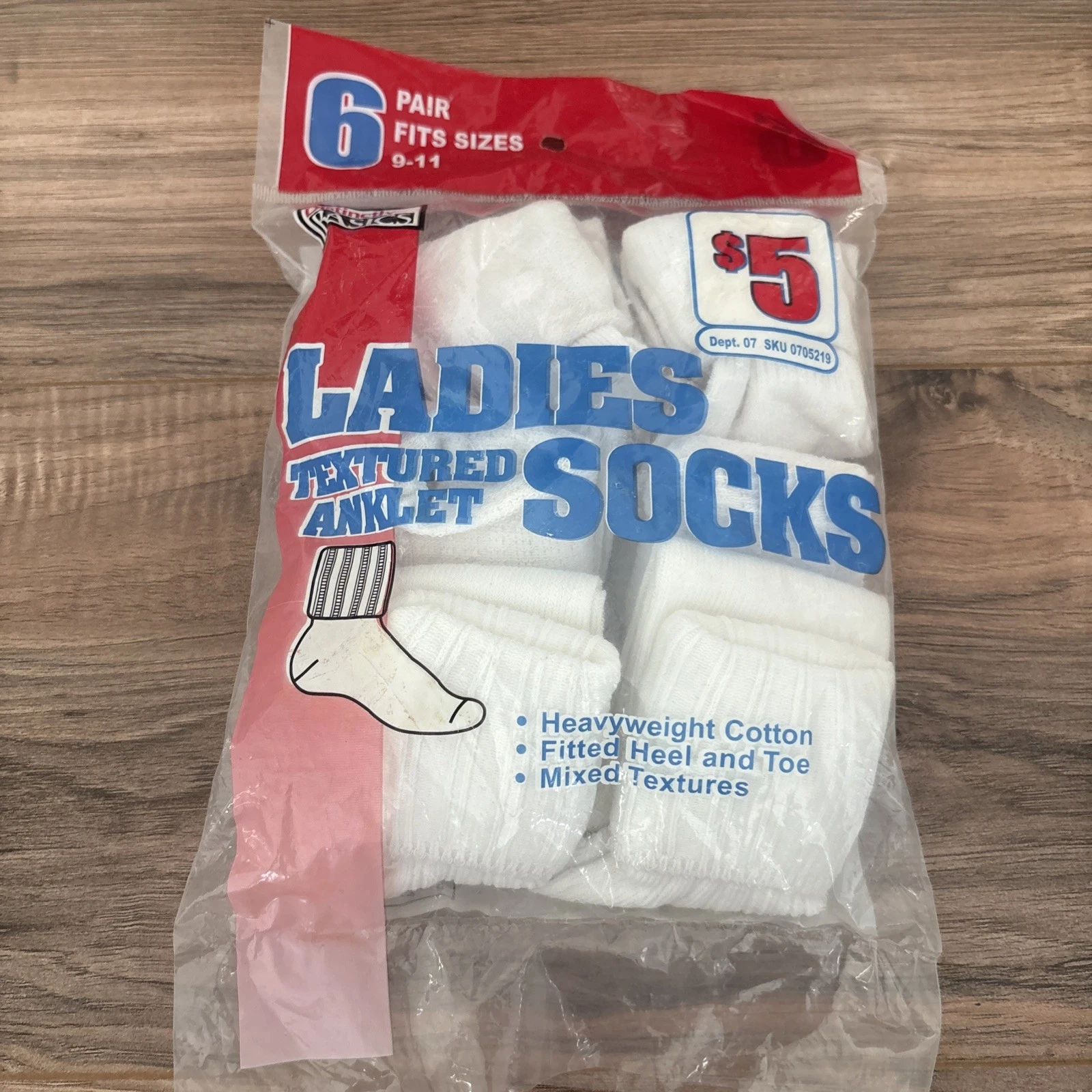 New 6 Pack Women's White Textured Anklet Cuff Socks Adult Socks 9-11