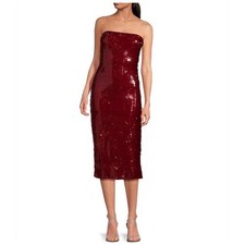 LUCY PARIS Strapless Sequin Sheath Dress Women's Party Cocktail Burgundy Red