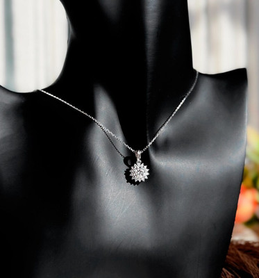 Round Cut Lab Created Sunflower Pendant Necklace 14K White Gold Plated
