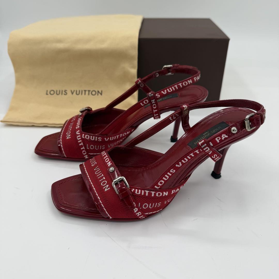 ルイヴィトン オープントゥー サンダル レッド Louis Vuitton Open Toe Sandals Red US 4.5 Excellent Used No