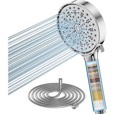 Duschkopf Wassersparend, Filter, Hochdruck, 6 Strahlarten, Bade, Relax, Chrom