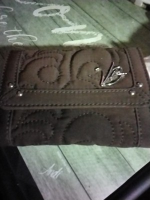 Vera Bradley Brown Quilted Trifold Wallet Twist Lock Closure Cards Bills Coins 