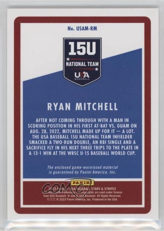 2023 Panini USA Baseball Stars & Stripes Material /250 Ryan Mitchell #USAM-RM - Image 2 of 2