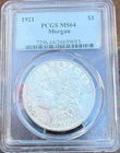 1921 Morgan Silver Dollar $1 PCGS MS64