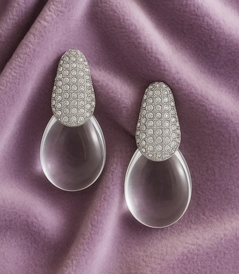 Lucite Clear Earrings Alexis Bittar STYLE Water Silver Stud Boho Statement CZ