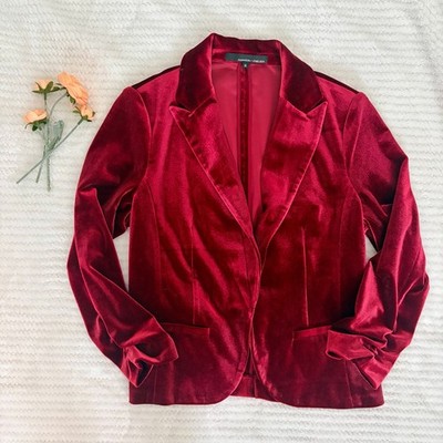 Amanda & Chelsea Burgundy Velvet Ruched Sleeve Blazer Size M 3/4 sleeve