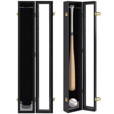 Baseball Bat Display Case Wall Mounted Vertical or Horizontal Wooden Frame w/...