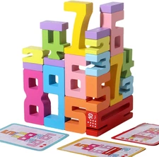 Wooden Stacking Building Blocks for 3+ Years Old Kids 1-10 Number Game Balance C