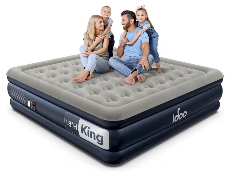 iDOO King Size Air Mattress with Built in Pump, 18" Raised Comfort King, Grey 