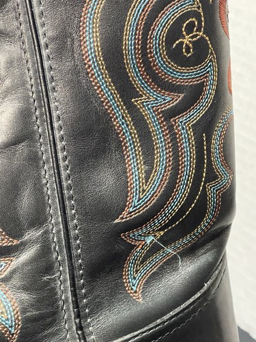 Tony Lama Round Roper Womens Size 9.5 B Cowboy Boots Black Leather Stableford - Picture 10 of 16