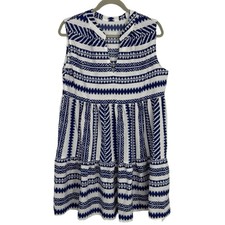 Cupshe sleeveless Shift Dress Size Large White Blue Aztec Beach Pullover