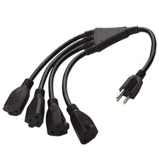 4 Way Power Splitter - 1 to 4 Extension Cord Splitter, 1.5' Short Black