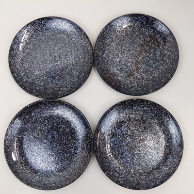 Crate & Barrel Dazzling Dazzler Black Salad Plates Set of 4 Iridescent Glitter