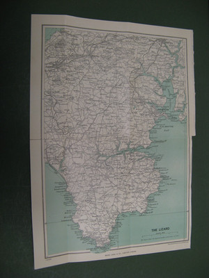 100 % ORIGINAL THE LIZARD CORNWALL KARTE UM 1950/ER HELSTON FALMOUTH TRURO REDRUTH