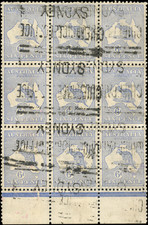 Australia Scott #48 Watermark 10 Block  of 9 Used VF Stamps