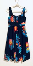Calvin Klein Dress Womens 8 Black Floral Watercolor Sleeveless Pleated Hawaiian