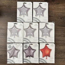 Anagram Star Mylar Balloons Lot of 8 Silver Gray Red Party Decor Standard Size