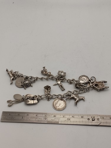 Vintage 70er Jahre Sterling Silber gepunzt 15 Bettelarmband 38 Gramm - Bild 2 von 18