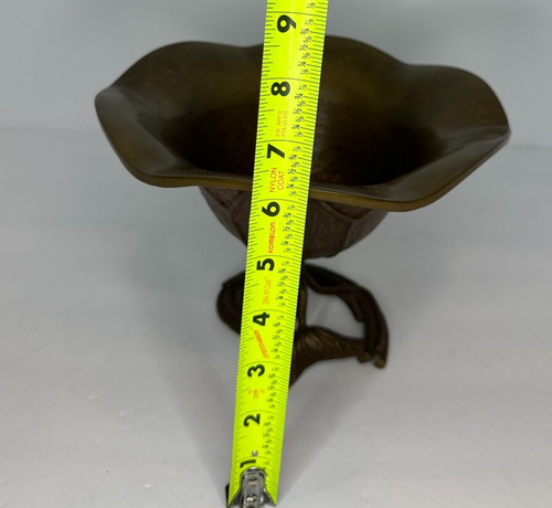 Antique Bronze Lotus Leaf Bowl Japanese Ornamental Art Nouveau - Picture 9 of 9