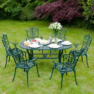 Outdoor Garden Metal Furniture Cast Aluminium 6 Armchair Table Oval