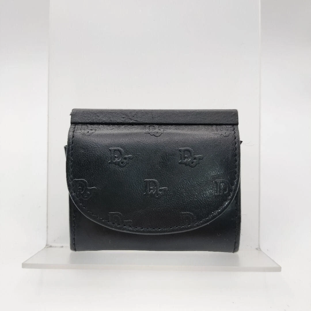 Christian Dior étui porte monnaie cuir noir vintage 2442