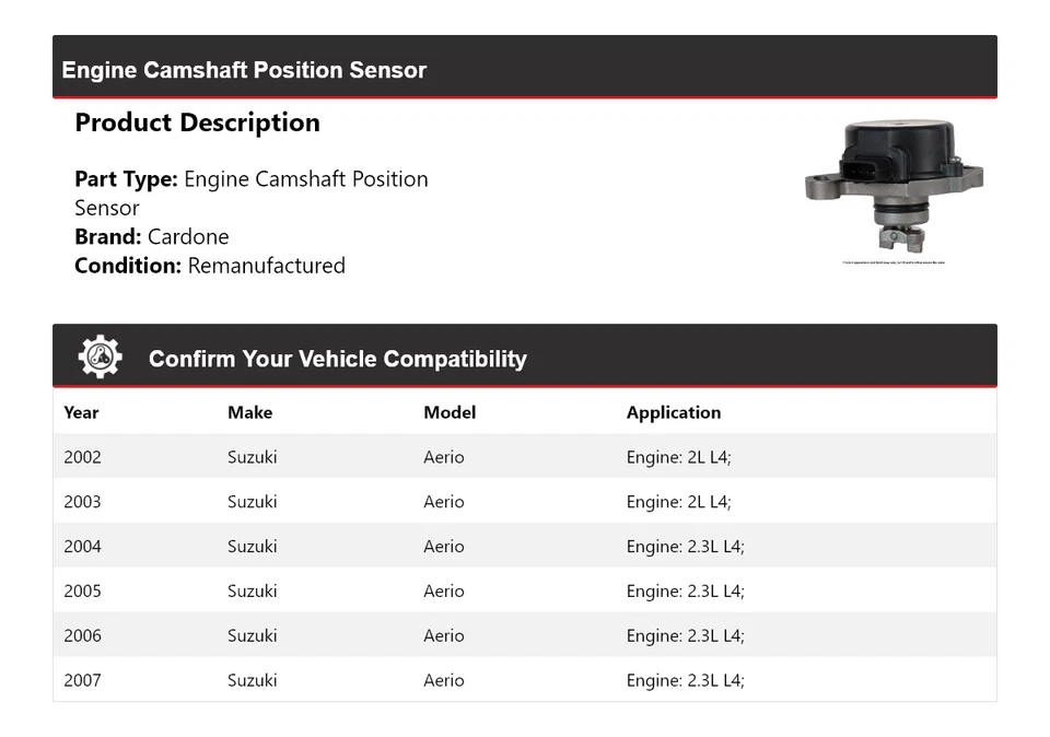 For 2002-2007 Suzuki Aerio Engine Camshaft Position Sensor Cardone 2003 2004 - Image 2 of 4