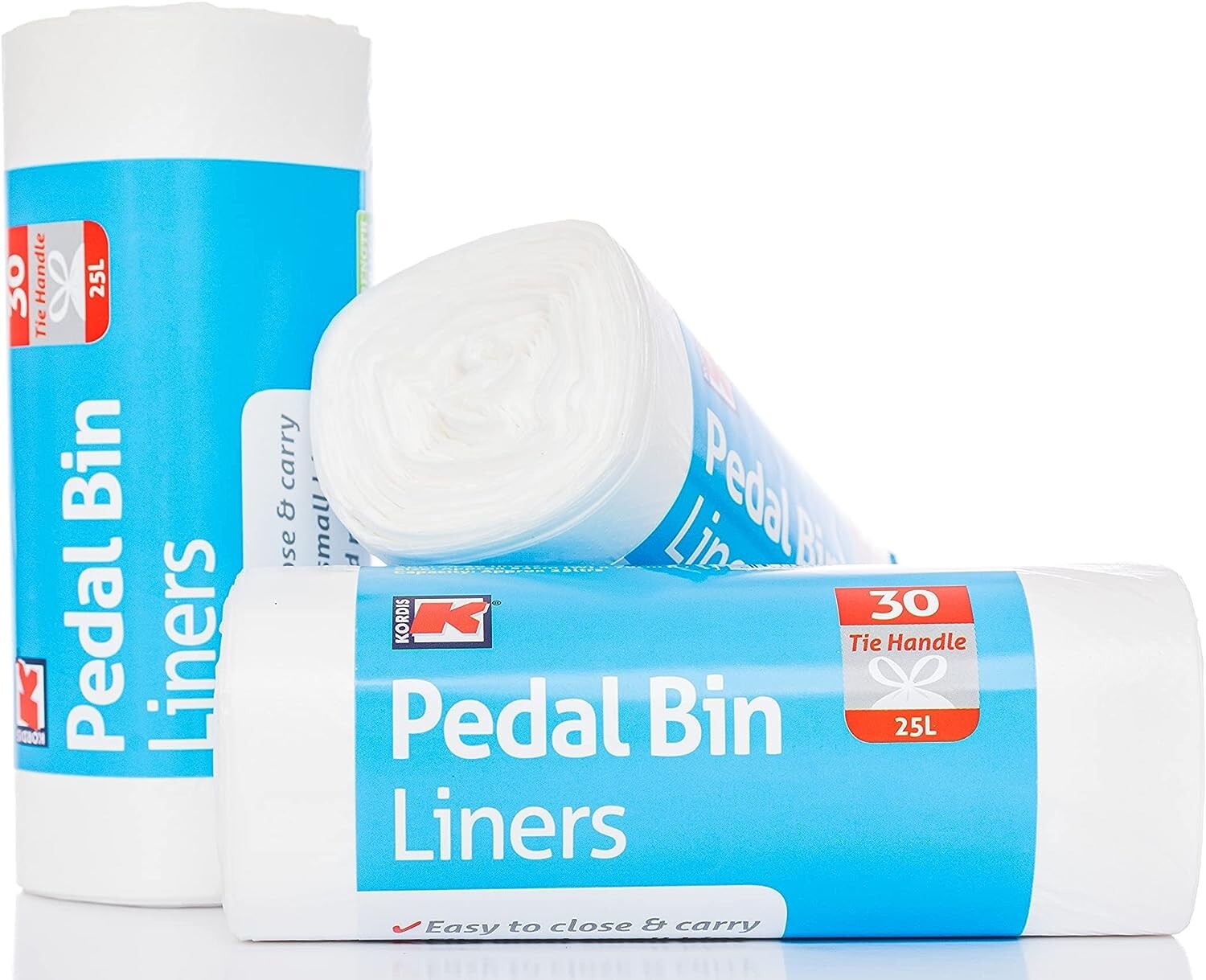 Kordis Strong Tie Handle Pedal Bin Liners 6 x 30 Bags. 25L White