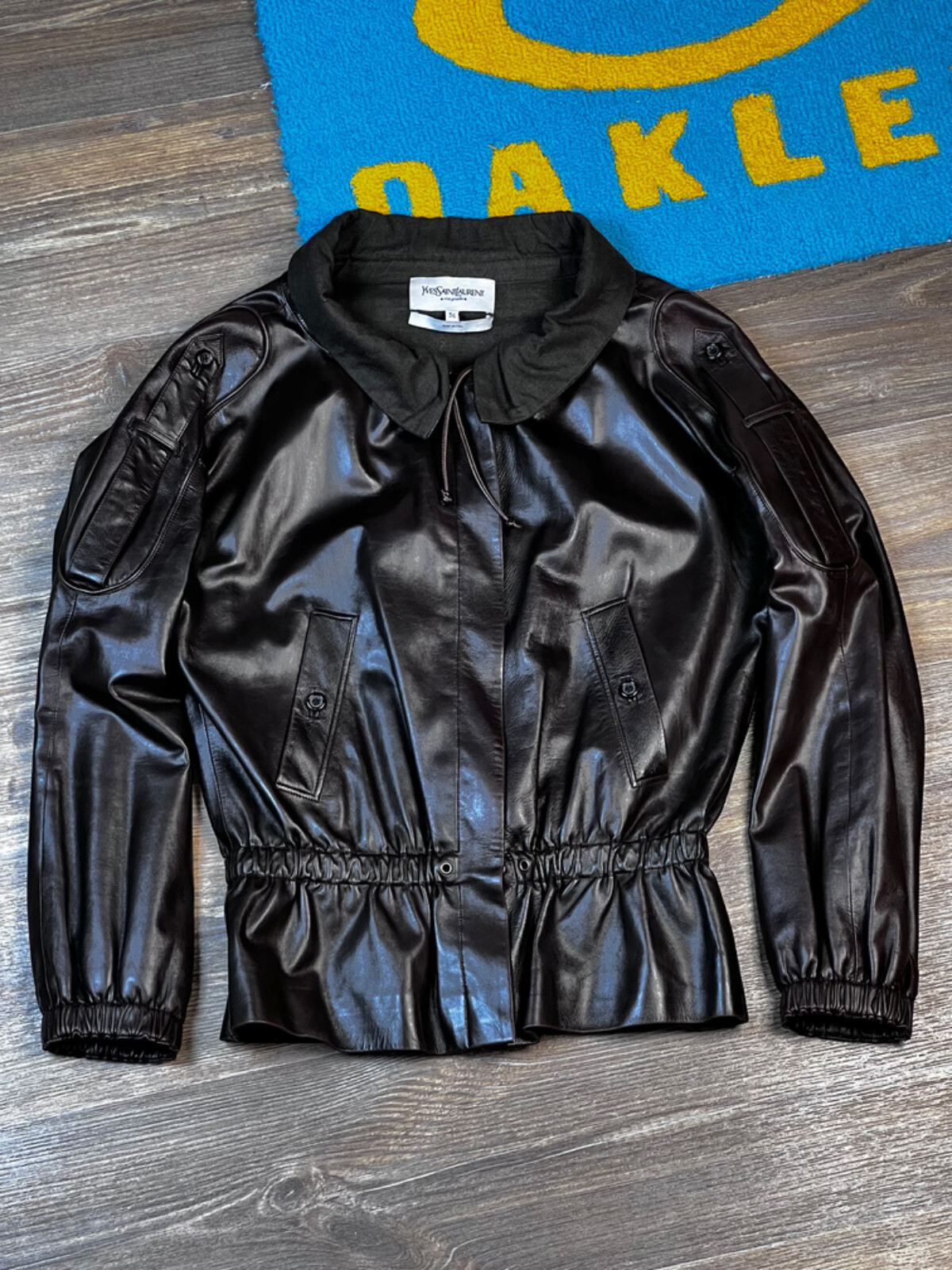 Giacca donna Yves Saint Laurent Rive Gauche marrone cioccolato pelle taglia 36