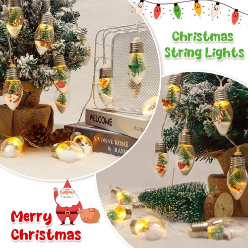 2Pcs Christmas Snow Globe String Lights Decorations Indoor, 20 LED Vintage Ch... - Picture 3 of 7