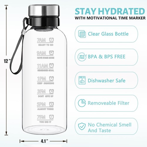64 OZ Glass Water Bottle - Large Resuable Borosilicate Wide Mouth Glass Drinking - Picture 6 of 6