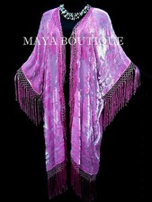 Fringe Jacket Kimono Duster Silk Burnout Velvet Candy Pink Maya Matazaro Plus