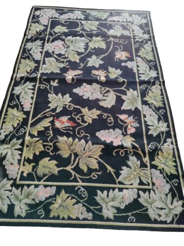 Beau tapis de tapisserie vintage fait main à la pointe aiguille détail incroyable papillon 3'x5'  - Photo 1/8