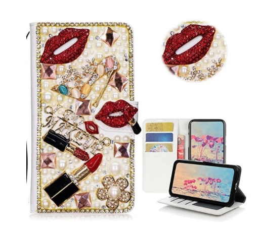 Funda tipo billetera de cuero abatible de lujo con estrás brillante para teléfono Moto G Stylus Foto 2 de 4